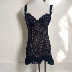 La Senza Black Polka Dot Womens corset slip mini M coquette goth princess